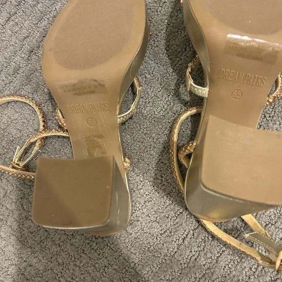 Gold Strappy Women's Sandals - Picture 6 of 9